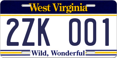 WV license plate 2ZK001