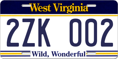 WV license plate 2ZK002