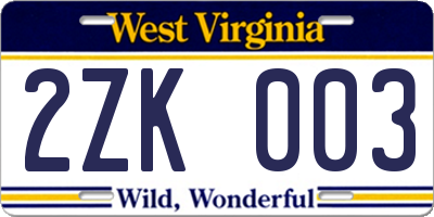WV license plate 2ZK003