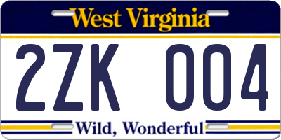 WV license plate 2ZK004