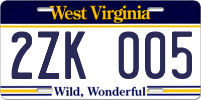 WV license plate 2ZK005