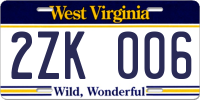 WV license plate 2ZK006