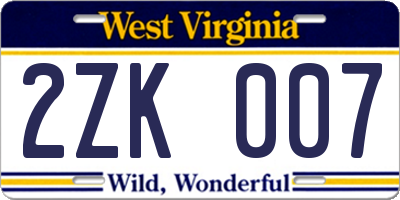 WV license plate 2ZK007
