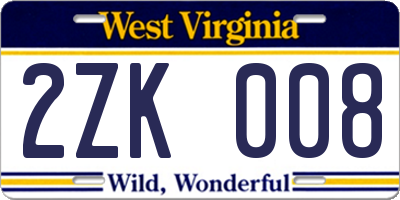 WV license plate 2ZK008
