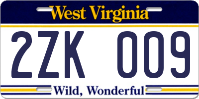 WV license plate 2ZK009