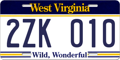 WV license plate 2ZK010