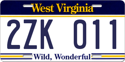 WV license plate 2ZK011