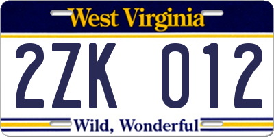 WV license plate 2ZK012