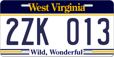 WV license plate 2ZK013