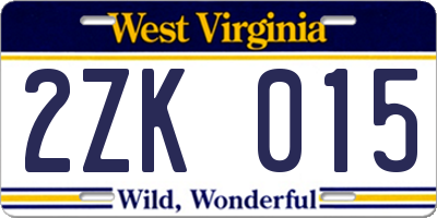 WV license plate 2ZK015