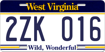 WV license plate 2ZK016