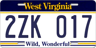 WV license plate 2ZK017