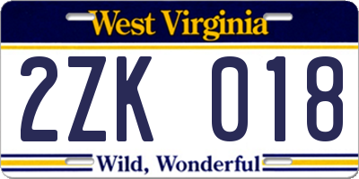 WV license plate 2ZK018