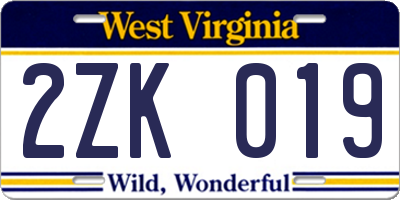 WV license plate 2ZK019
