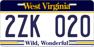 WV license plate 2ZK020