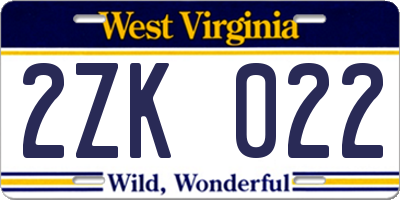 WV license plate 2ZK022