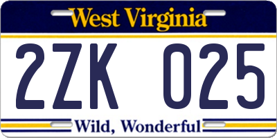 WV license plate 2ZK025