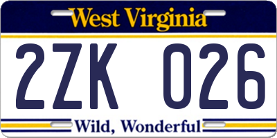 WV license plate 2ZK026