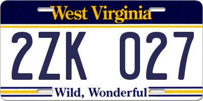 WV license plate 2ZK027