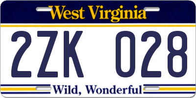 WV license plate 2ZK028