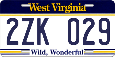 WV license plate 2ZK029