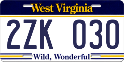 WV license plate 2ZK030