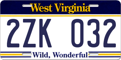 WV license plate 2ZK032