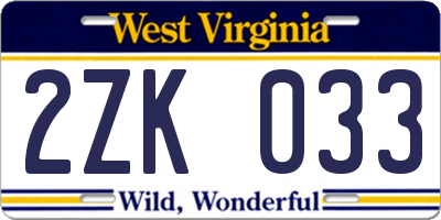 WV license plate 2ZK033