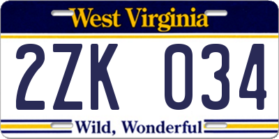 WV license plate 2ZK034