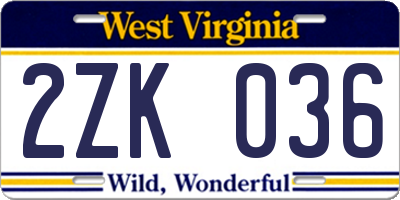 WV license plate 2ZK036