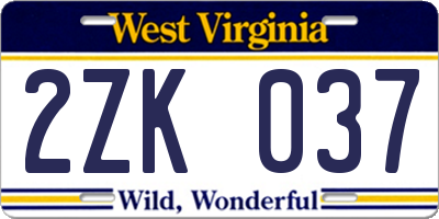 WV license plate 2ZK037