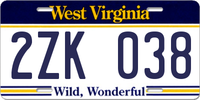 WV license plate 2ZK038