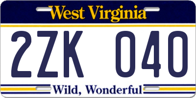 WV license plate 2ZK040