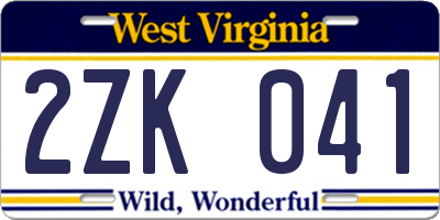 WV license plate 2ZK041