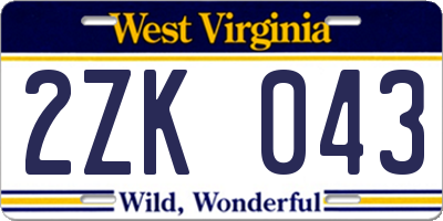 WV license plate 2ZK043