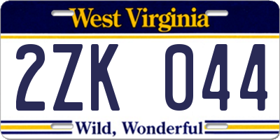 WV license plate 2ZK044