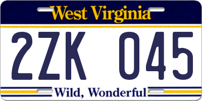 WV license plate 2ZK045