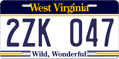 WV license plate 2ZK047