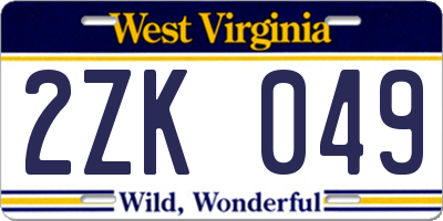 WV license plate 2ZK049
