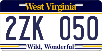 WV license plate 2ZK050