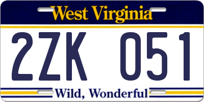 WV license plate 2ZK051
