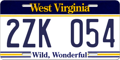 WV license plate 2ZK054
