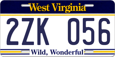 WV license plate 2ZK056