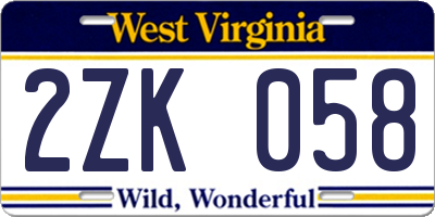 WV license plate 2ZK058