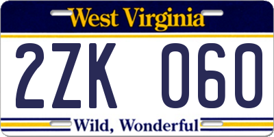 WV license plate 2ZK060