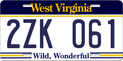 WV license plate 2ZK061
