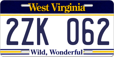 WV license plate 2ZK062