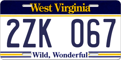 WV license plate 2ZK067