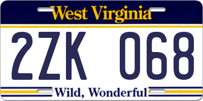 WV license plate 2ZK068