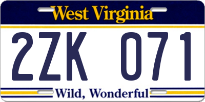 WV license plate 2ZK071